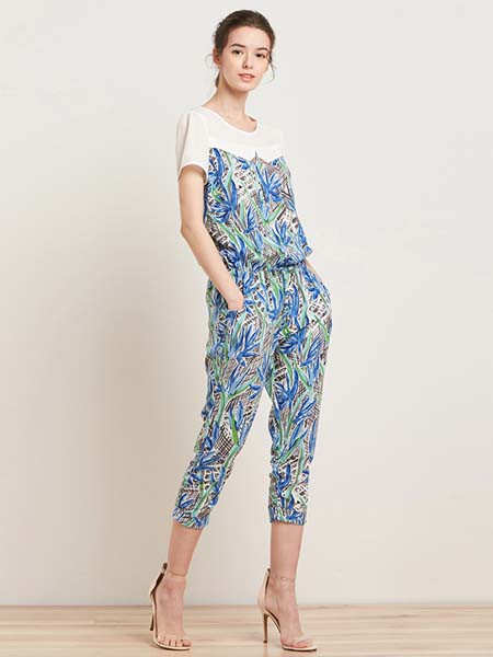 埃迪拉2022春夏季蓝色印花七分裤