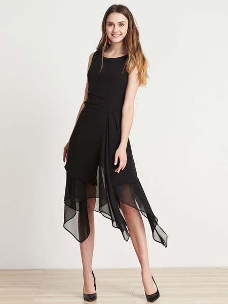 埃迪拉女装2022春夏季黑色纱网吊带裙