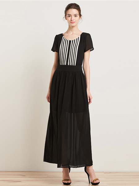 埃迪拉女装2022春夏季黑色长款连衣裙