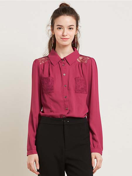埃迪拉女装2022春夏季红色印花衬衫