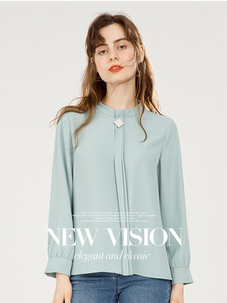 杰西2022春夏季蓝色纯色雪纺衫