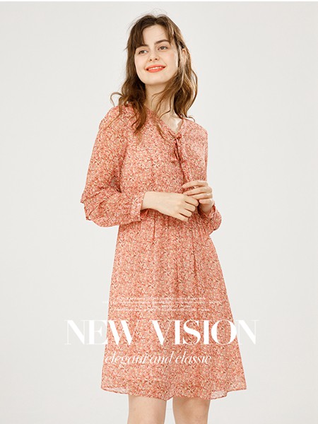 杰西2022春夏季橙色印花连衣裙