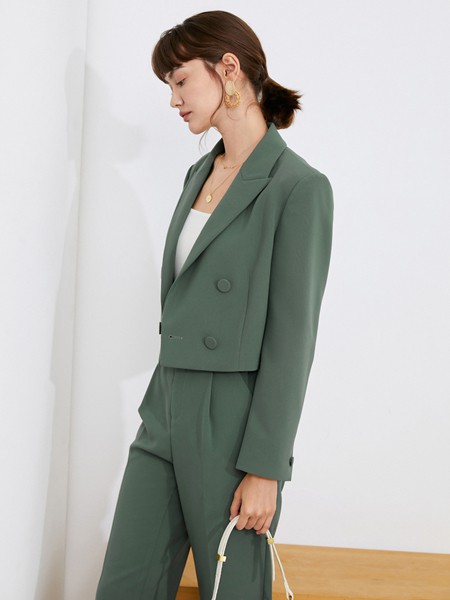 伊布都2022春夏季绿色纯色西装裤