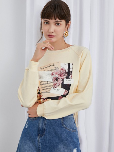 伊布都2022春夏季黄色印花T恤