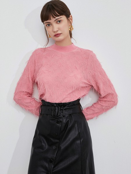 伊布都2022春夏季粉色纯色针织衫