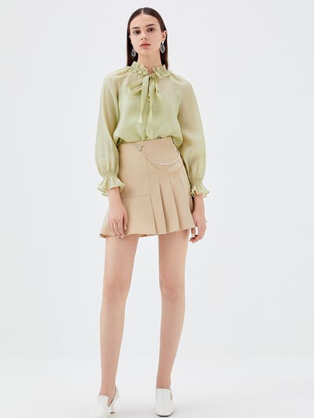 香影2022春夏季裸色纯色百褶裙