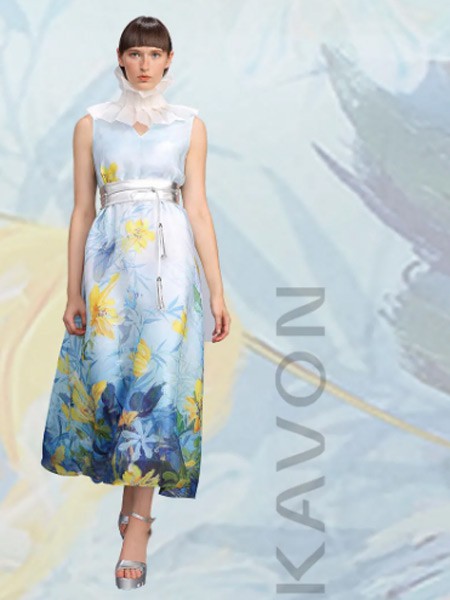 卡汶2022春夏季白色印花连衣裙