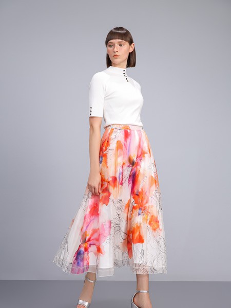 卡汶2022春夏季白色印花长裙