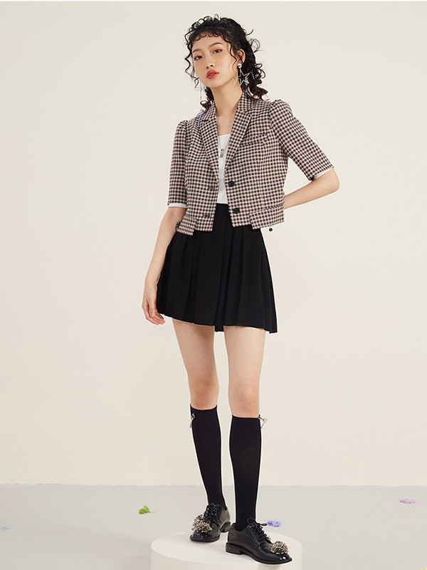 CC&DD女装2022春夏季棕色格子西装