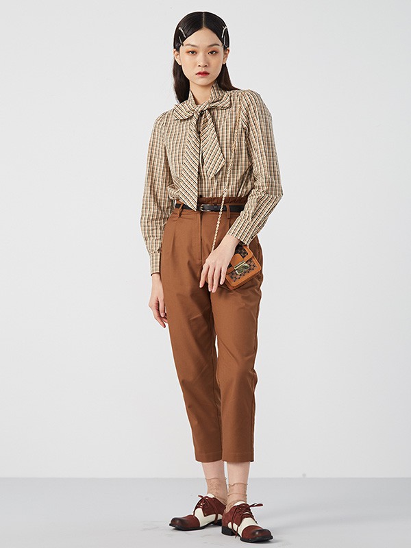 CC&DD女装2022春夏季咖啡色纯色九分裤