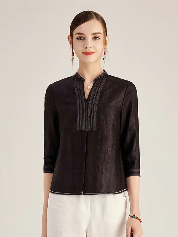 天意女装2021秋冬季黑色纯色上衣