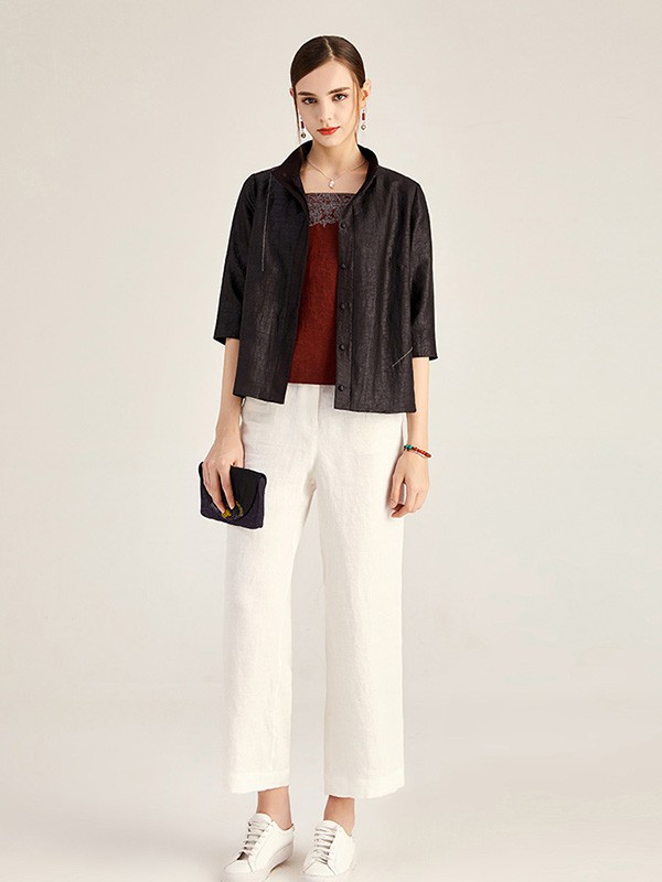 天意女装2021秋冬季白色纯色阔腿裤