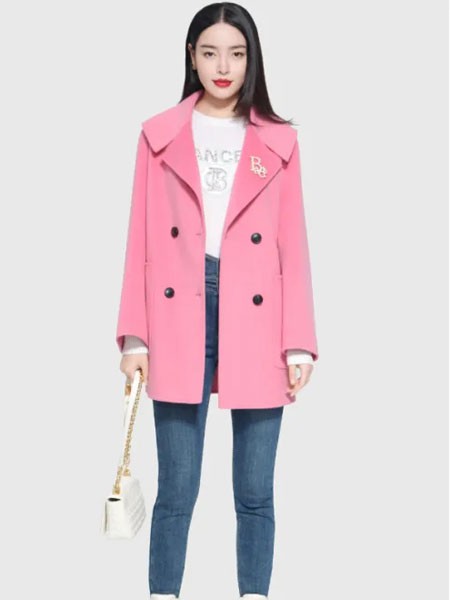 芭蒂娜2021秋冬季粉色纯色大衣