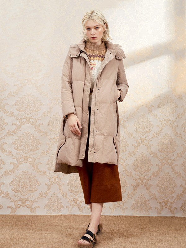 犁人坊女装2021秋冬季米色连帽棉服