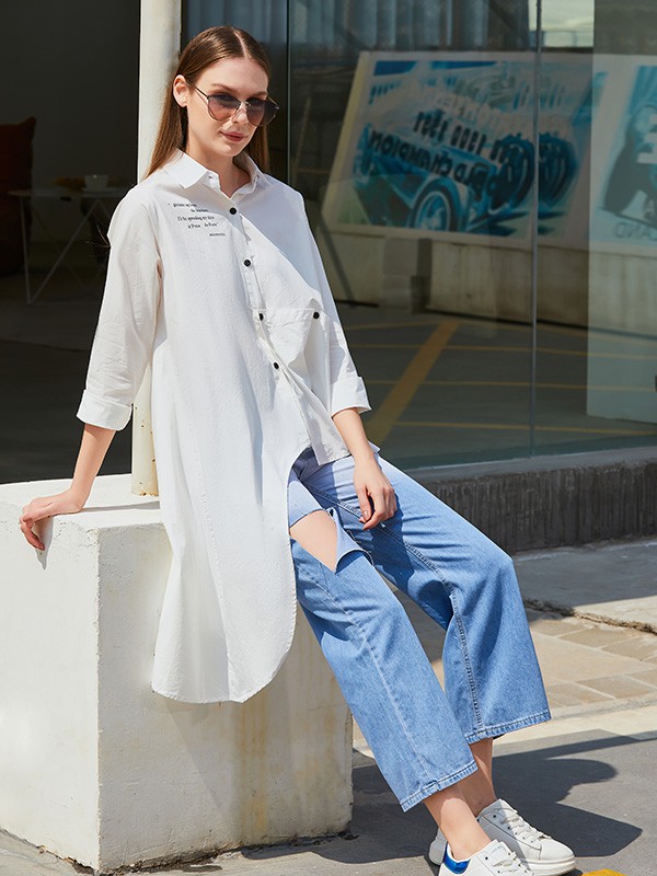 圣多衣2022春夏季白色不对称衬衫