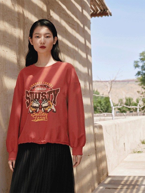 UAU女装2022春夏季橙色印花T恤