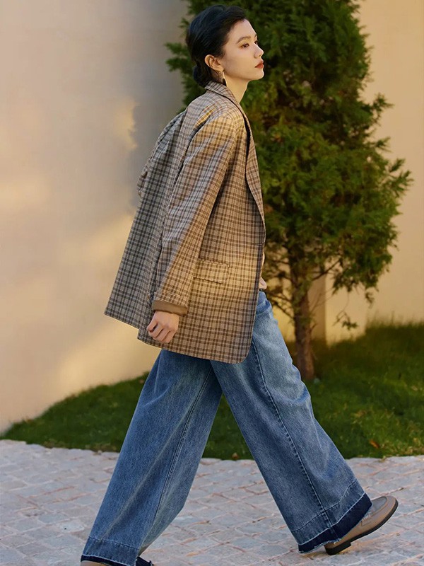 UAU女装2022春夏季藏蓝色纯色阔腿裤