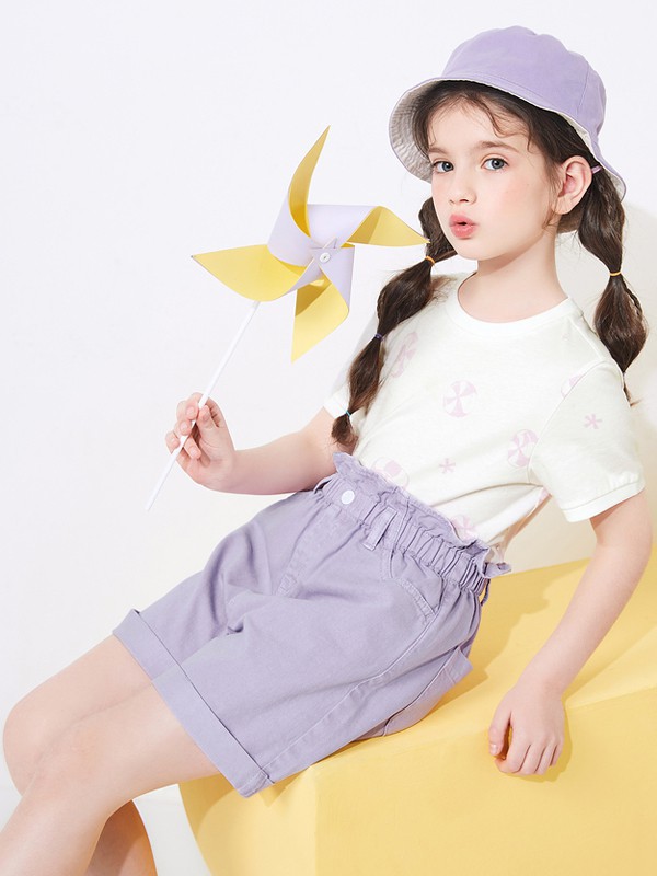 巴拉巴拉2022春夏季紫色纯色短裤