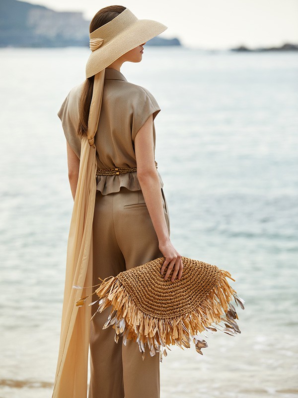 锡瑅2022春夏季裸色纯色阔腿裤