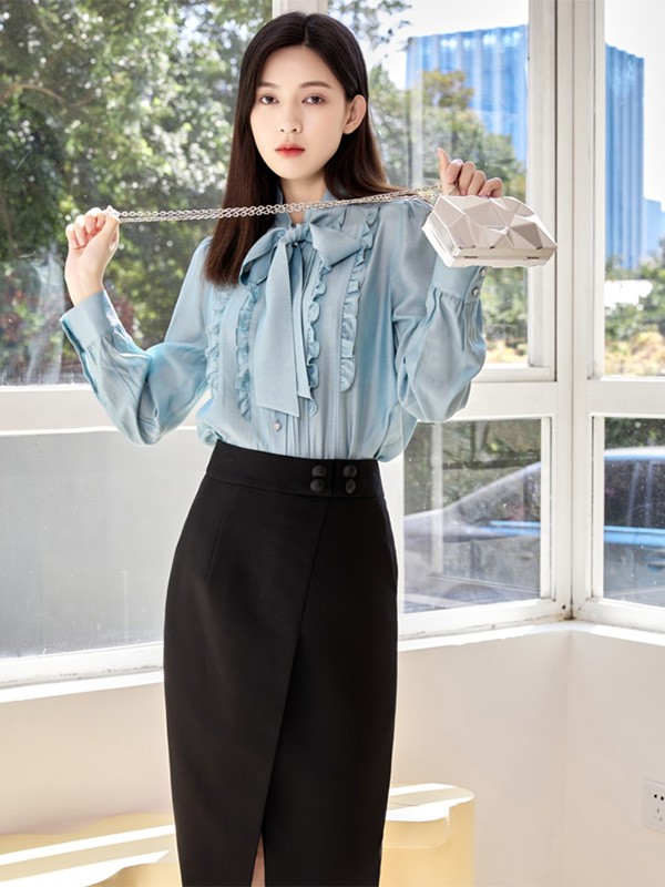 千黛百合女装2022春夏季黑色纯色包臀裙