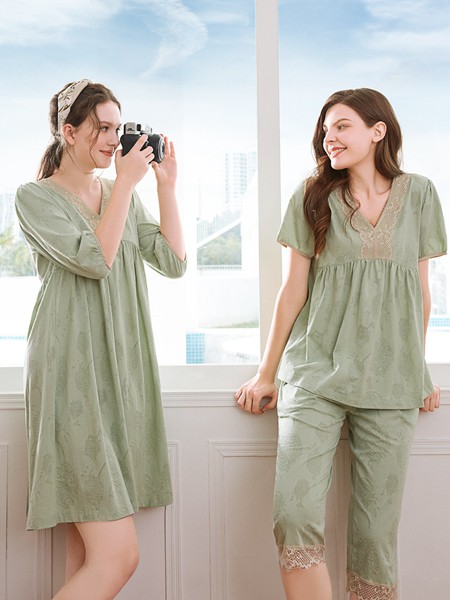 秋鹿内衣2022春夏季绿色家居服