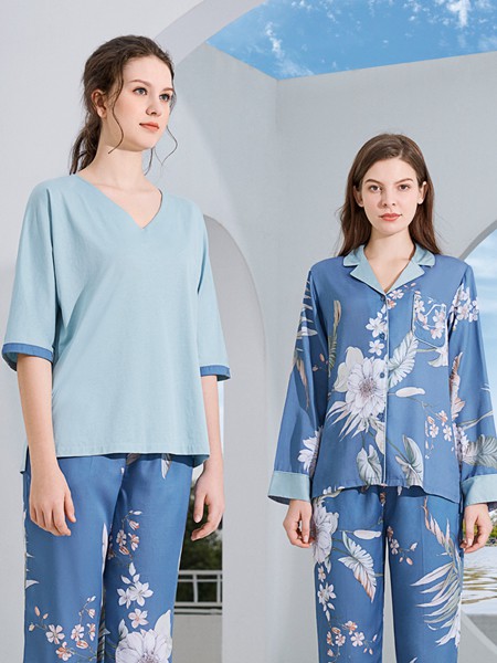 秋鹿内衣2022春夏季蓝色家居服
