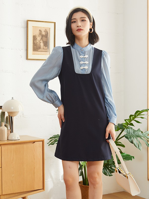 容悦女装2022春夏季拼色纯色连衣裙