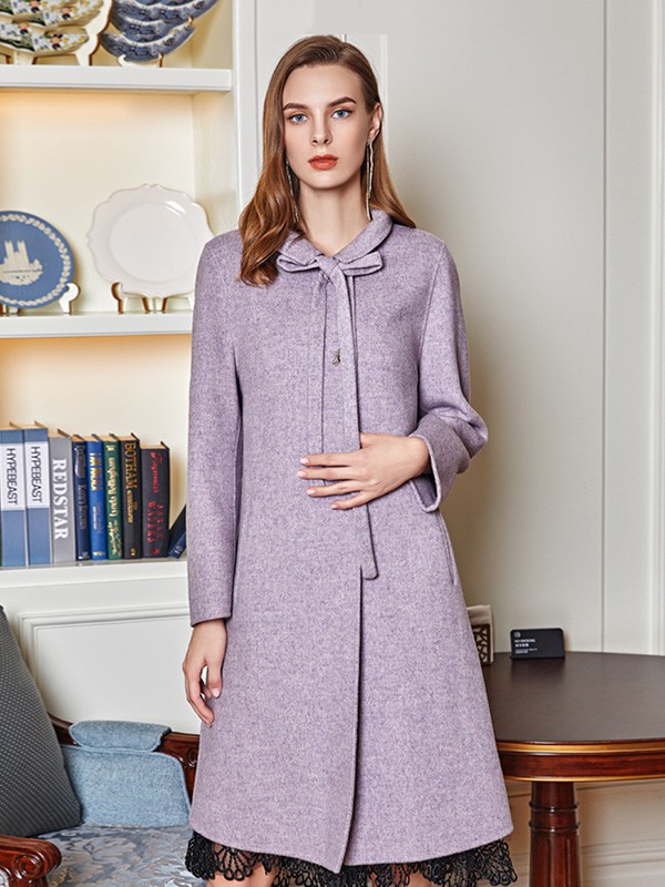 木帛女装2022春夏季紫色蝴蝶结大衣