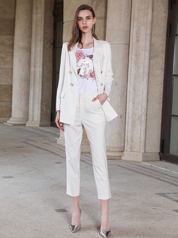 木帛女装2021秋冬季白色纯色西装