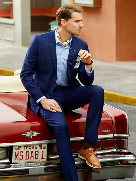 富绅2021秋冬季藏蓝色纯色西装