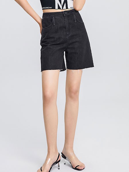 红袖女装2022春夏季黑色纯色短裤