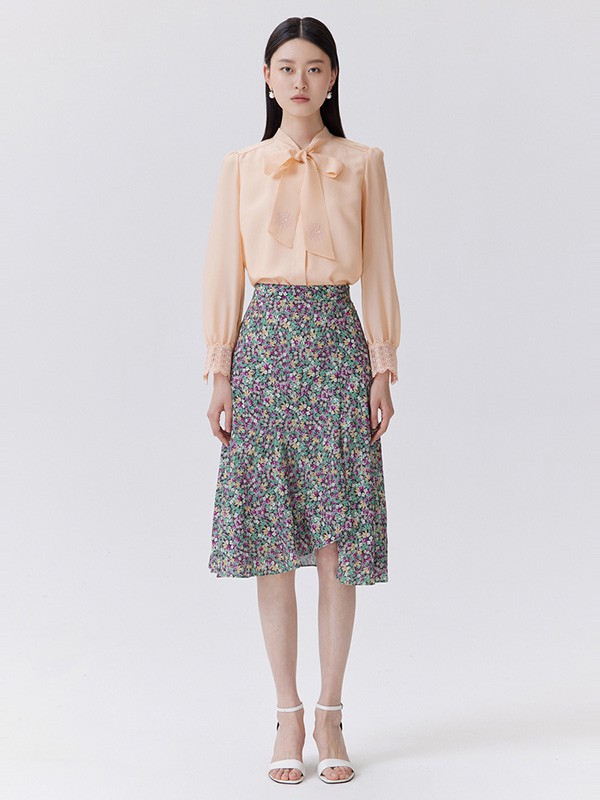 迪赛尼斯2022春夏季黑色印花半身裙