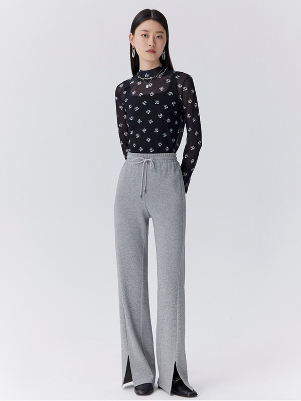 迪赛尼斯2022春夏季黑色印花雪纺衫