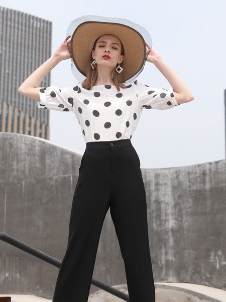 吉米赛欧2022春夏季白色波点雪纺衫