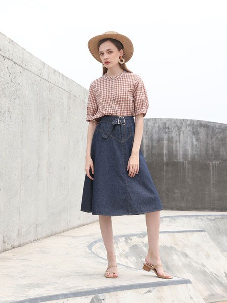 吉米赛欧2022春夏季橙色格子衬衫