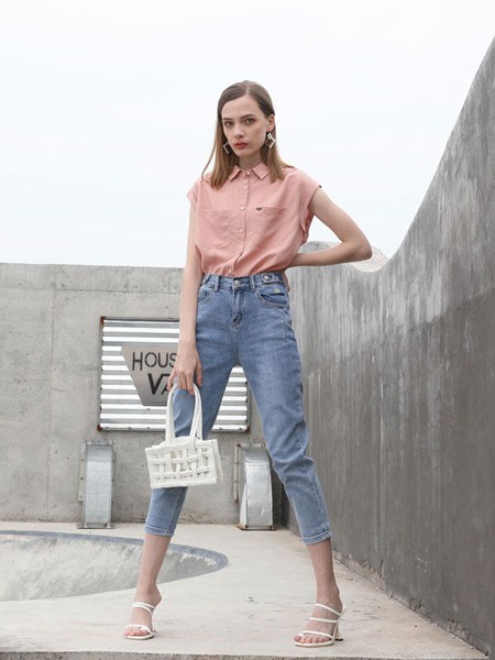 吉米赛欧女装2022春夏季粉色纯色衬衫