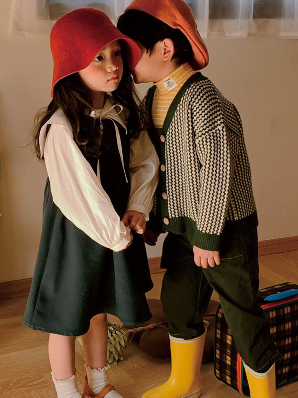 茶子树童装2022春夏季绿色纯色连衣裙