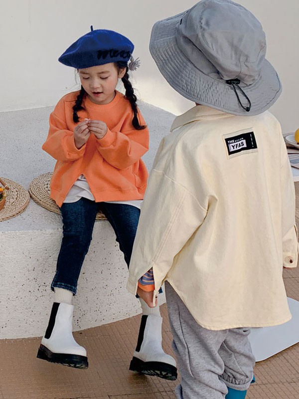 茶子树童装2022春夏季橙色开叉T恤