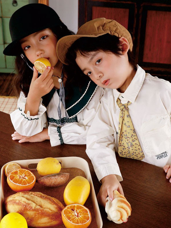 茶子树童装2022春夏季白色印花衬衫