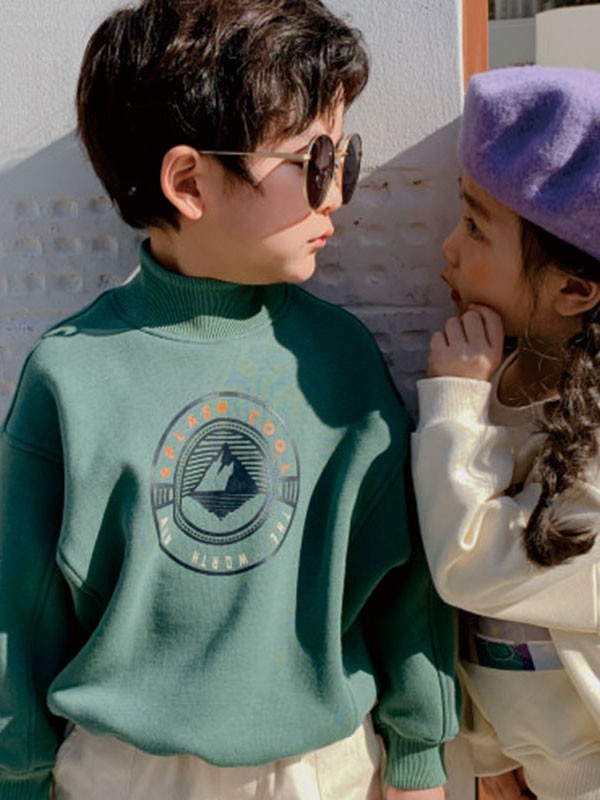 茶子树童装2022春夏季绿色印花T恤