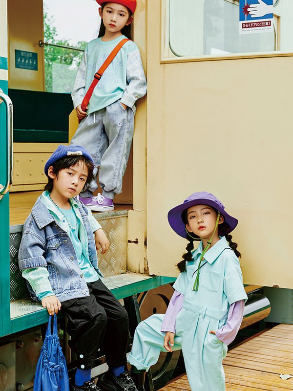 茶子树童装2022秋冬季绿色纯色连体裤