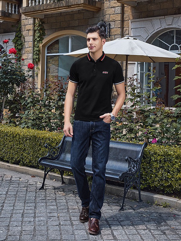 爱迪丹顿2022春夏季黑色印花polo衫