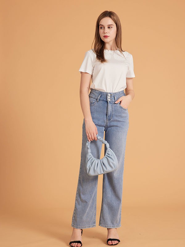 集娴2022春夏季白色印花T恤