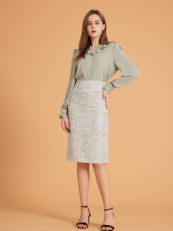 集娴2022春夏季灰色印花包臀裙