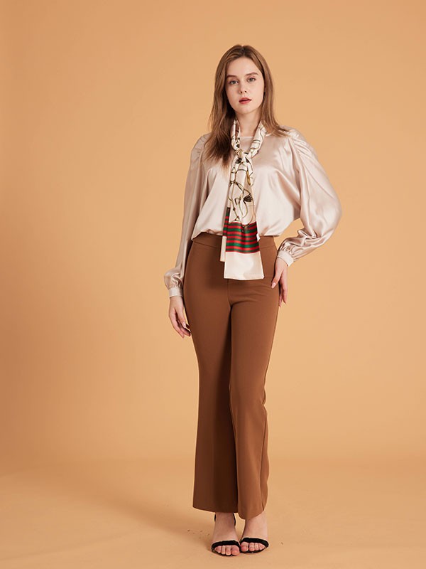 集娴2022春夏季咖啡色纯色阔腿裤