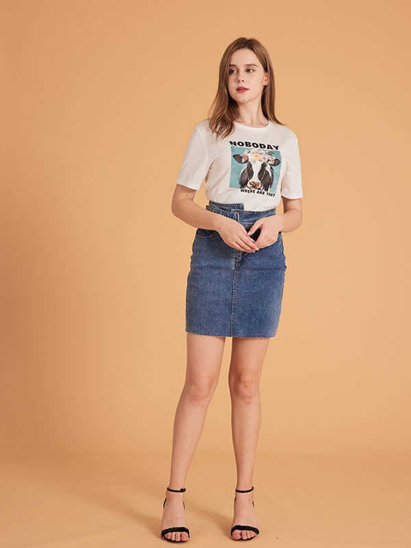 集娴2022春夏季白色印花T恤