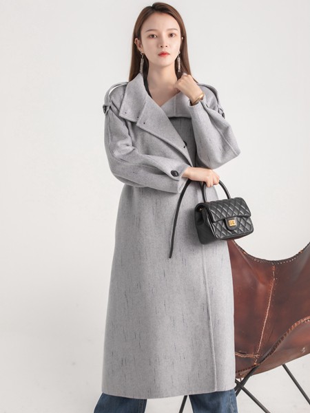 布芮祺2021秋冬季灰色纯色大衣