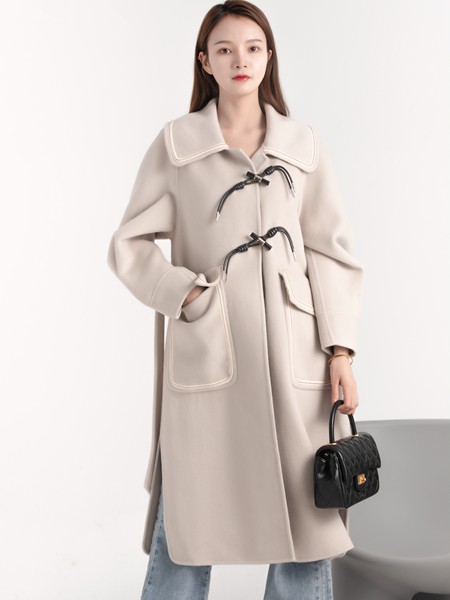 布芮祺女装2021秋冬季白色纯色大衣