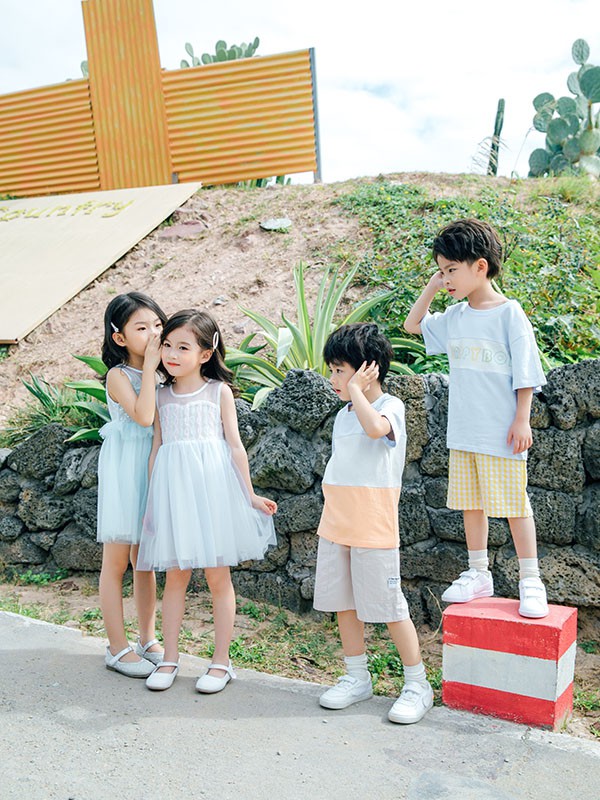 田田小象2022春夏季蓝色印花T恤