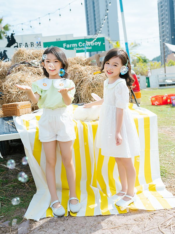 田田小象2022春夏季白色纯色连衣裙